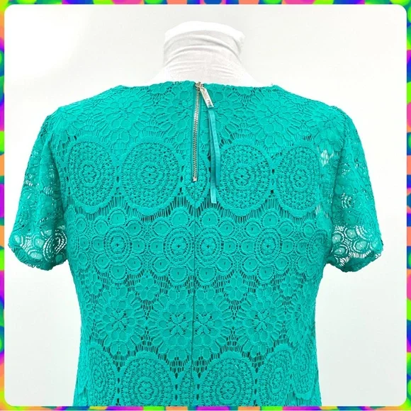 LAUNDRY Spring Green Crochet Lace Floral Medallion Overlay Shift Dress Size 14 - Picture 10 of 13